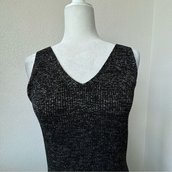 Tower Hill Knit Sleeveless Dress Cardigan Two Piece Black Metallic VTG XL - Picture 7 of 16